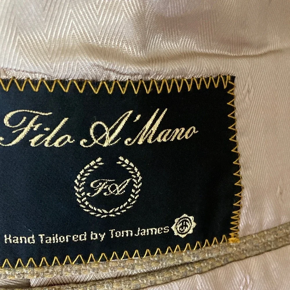 Tom James Bespoke Mens Filo A Mano 2 Button Blazer Size 50R‎ Tan Grey Bronze
